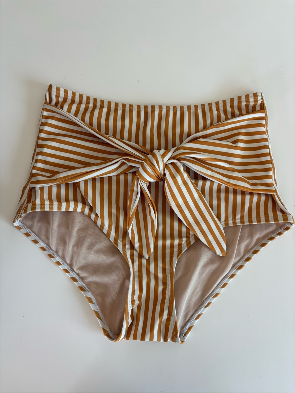 High-Waist Striped Tie-Front Swim Bottom